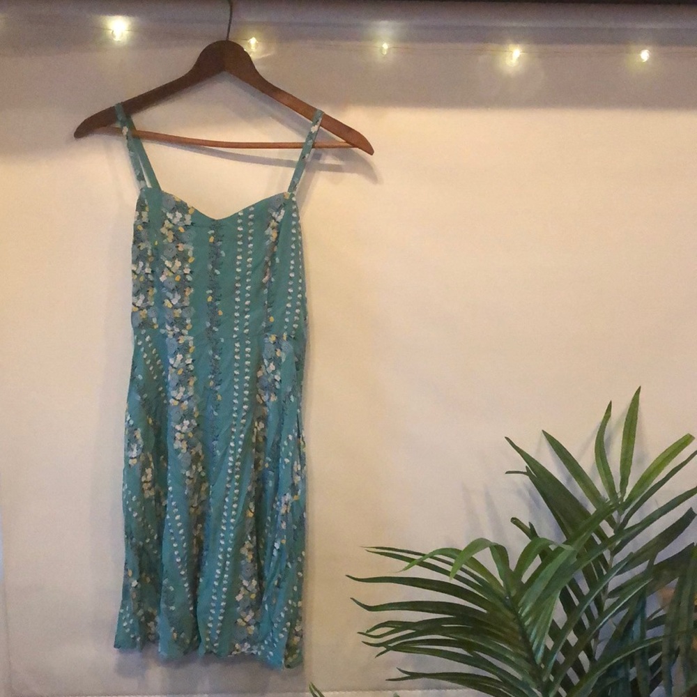 Mint green floral fit and flare cami midi dress